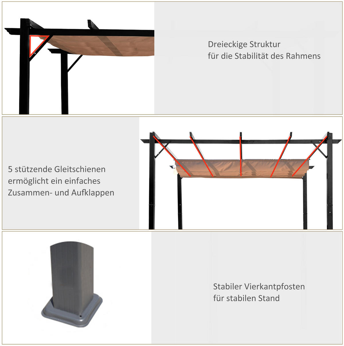 PERGOLA aus Aluminium 300x400x223 cm in Grau mit verstellbarem Stoffdach - Grau, Metall (400/223/300cm) - Modfu
