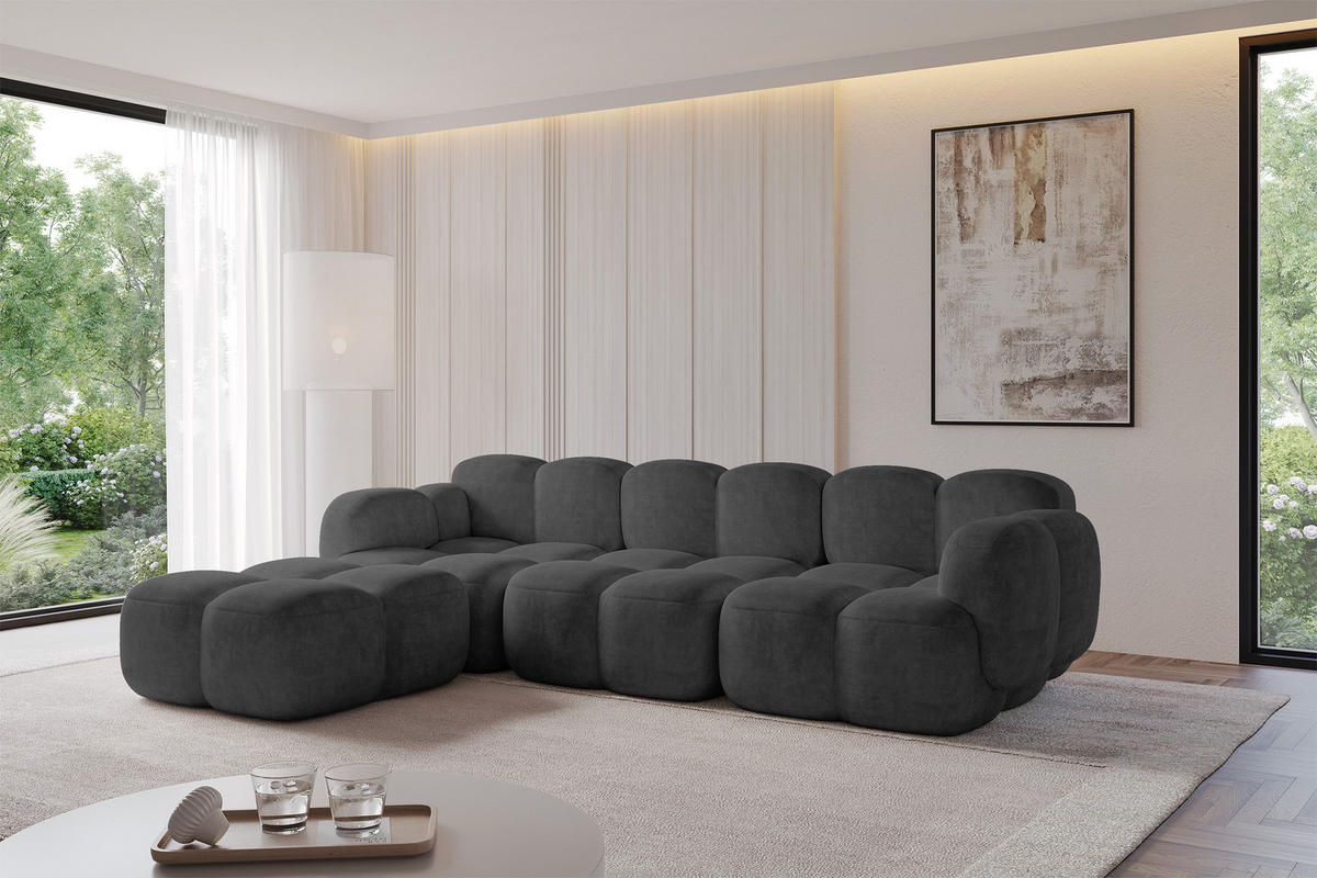 POUF Miko-Puf 90x90x45 cm Dunkelgrau Velours Modular Sitzhocker - Dunkelgrau/Schwarz, Holzwerkstoff/Kunststoff (90/43/90cm) - ALTDECOR