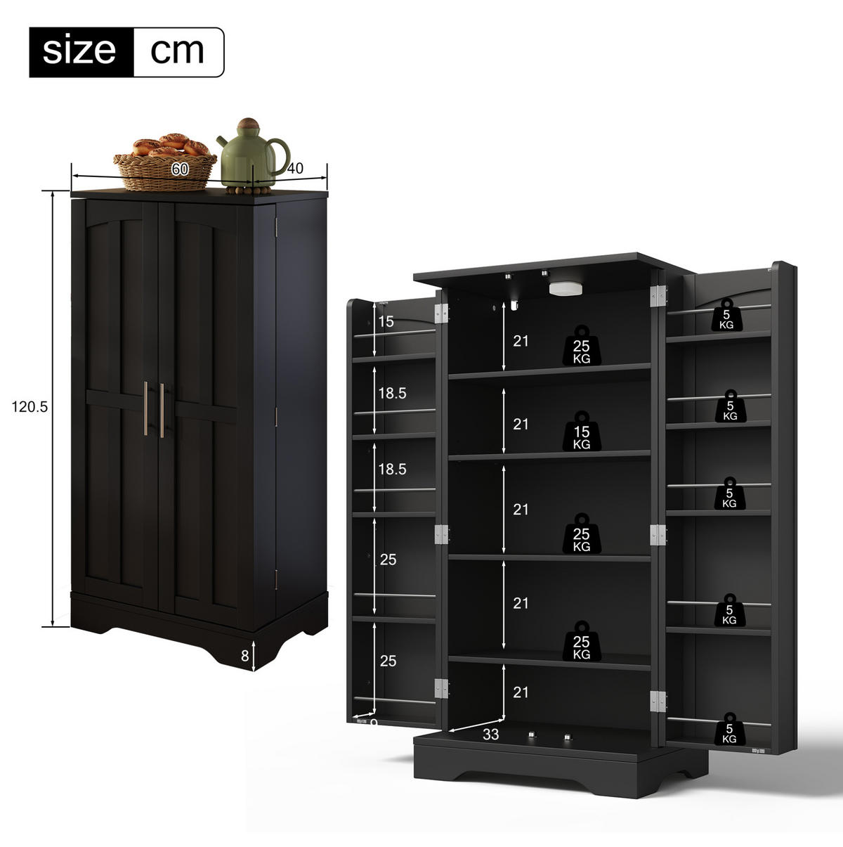 SKŘÍŇ na nádobí 120/60/40 cm černá, MDF s LED senzorovým světlem - černá, kompozitní dřevo (60/120/40cm) - BEAOK