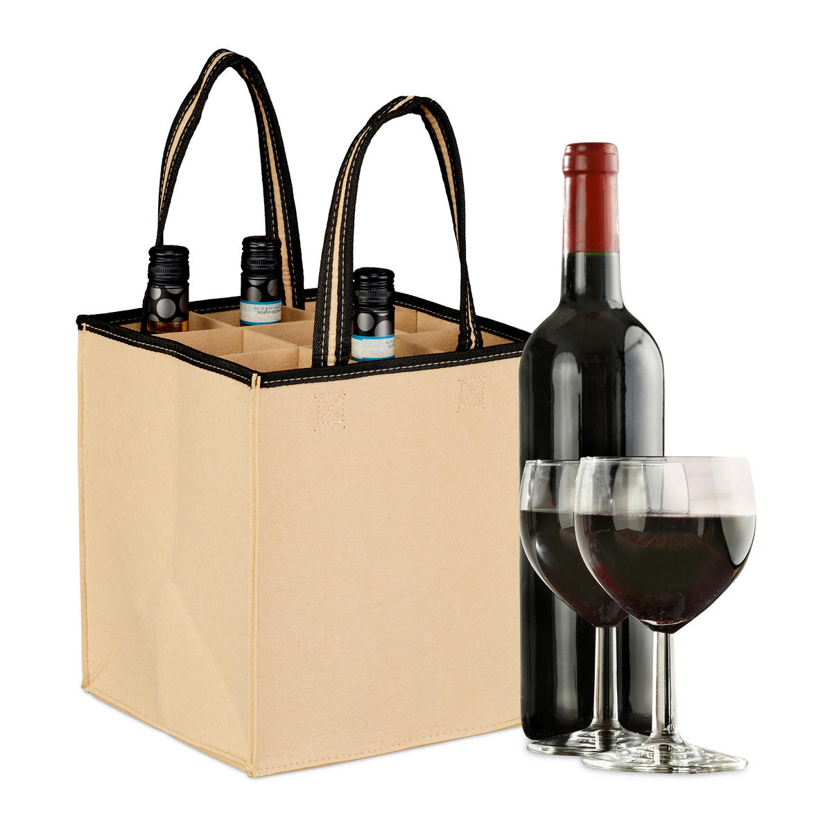 FLASCHENTASCHE - Beige, Textil (24/45/24cm) - Relaxdays