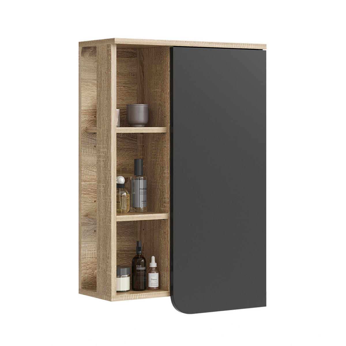 BADSCHRANK Karen Anthrazit 50 x 75 cm mit Tür und offenen Fächern - Anthrazit, Holzwerkstoff (50/75/20cm) - Vicco