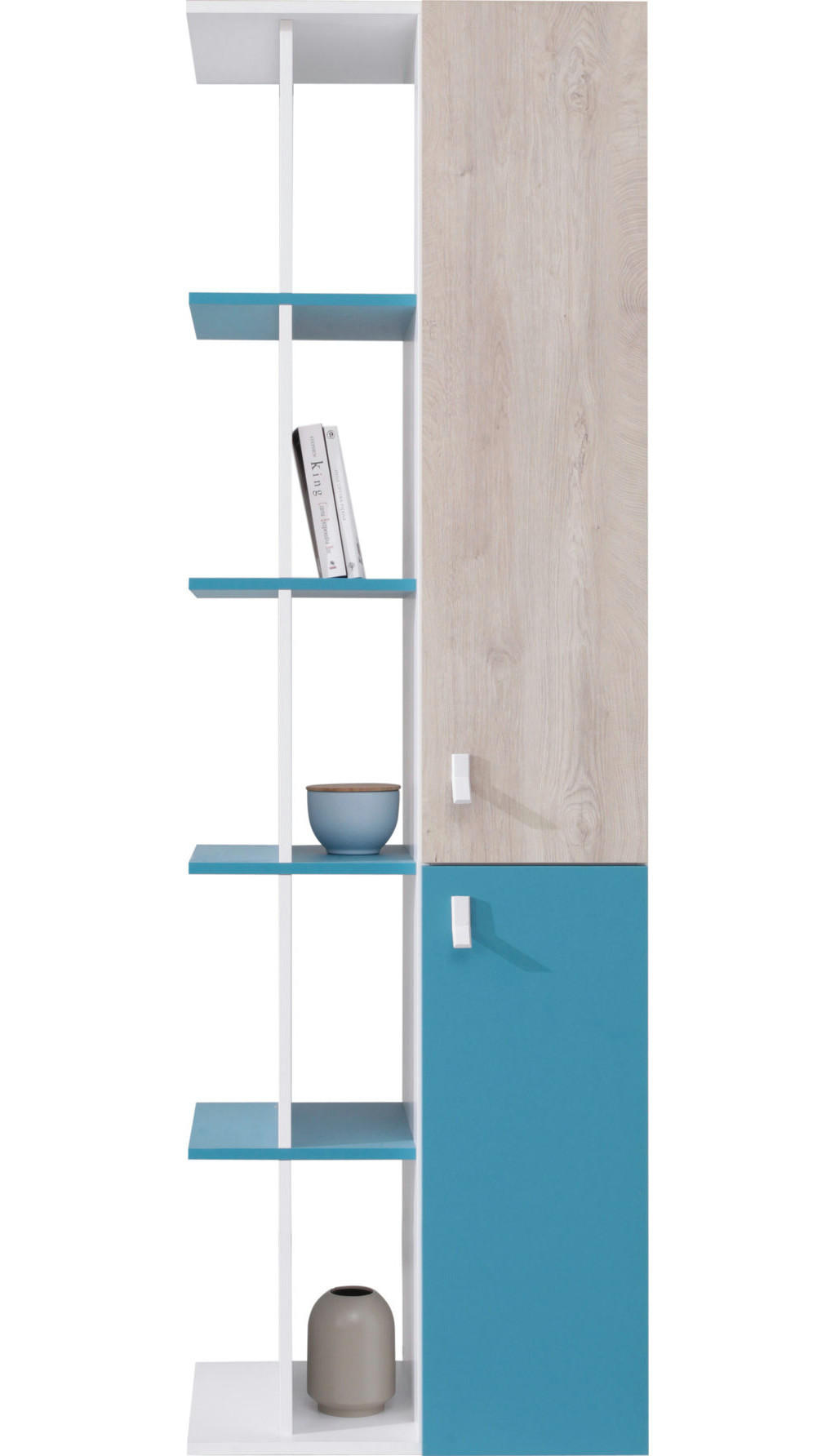 REGALKOMBINATION Spuki in Weiß, Eiche & Meerblau – Standregal - Weiß, Holzwerkstoff (80/200/120cm)