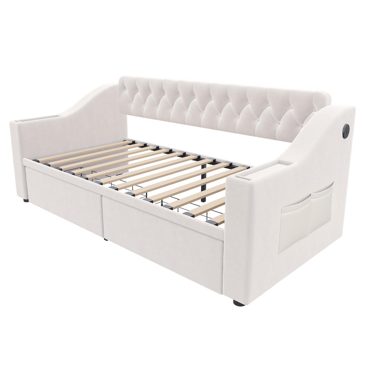KINDERBETT 90/190 cm DE-02125, in Beige, mit Ablagen und 2 Schubladen - Beige, Metall (90/190cm) - ComfortXL