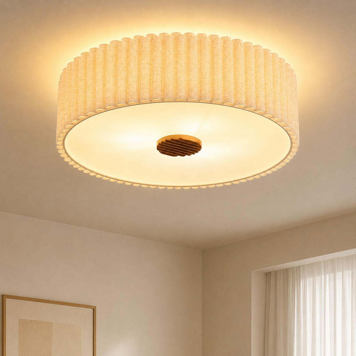 DECKENLEUCHTE JANNIE, Holz, Stoff, Beige, 3-flammig - Beige, Holz (50/50/16.2cm) - Globo Lighting