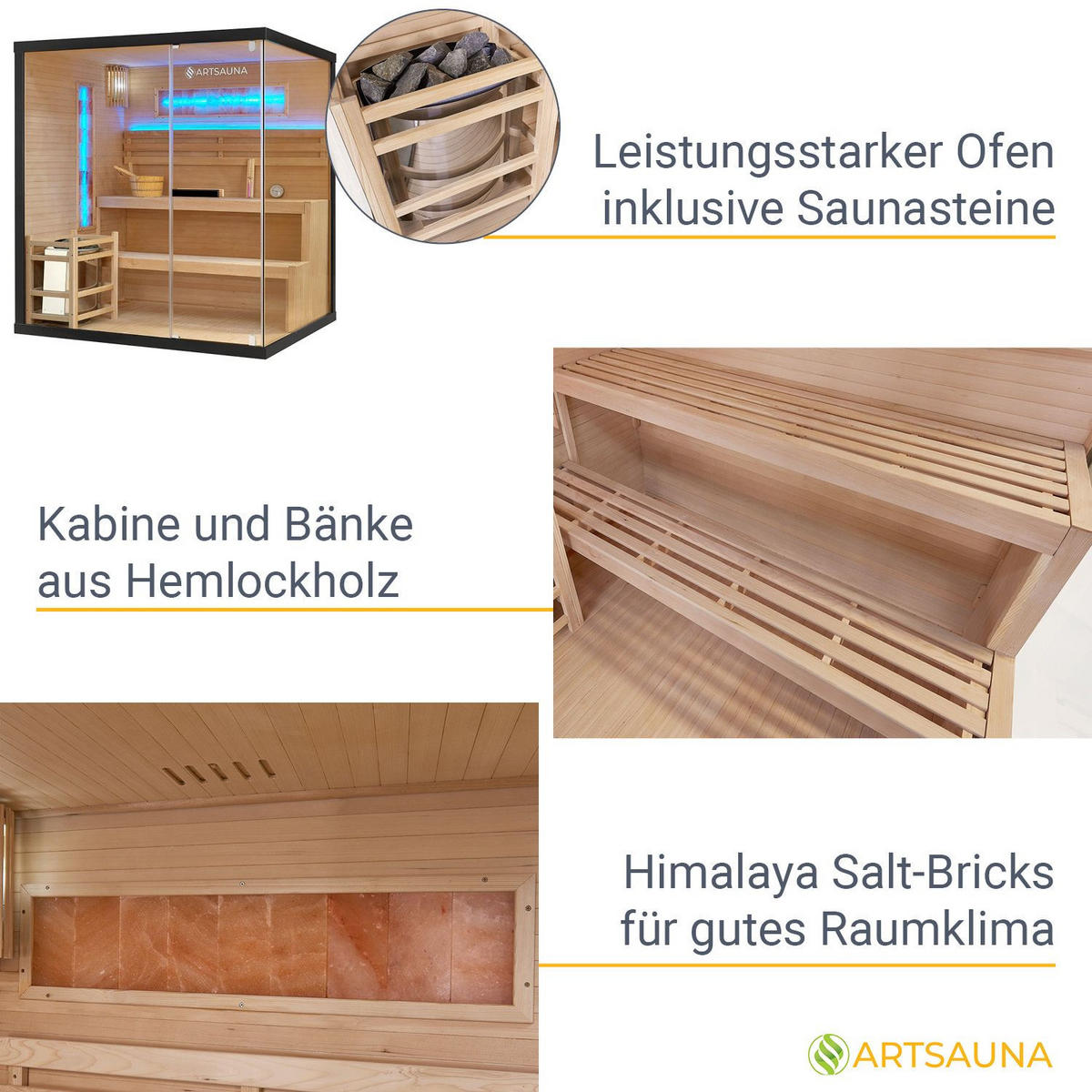 SAUNA Vantaa 175 x 140 cm mit 8 kW Saunaofen - Naturfarben, Holz (140/190/175cm) - Artsauna