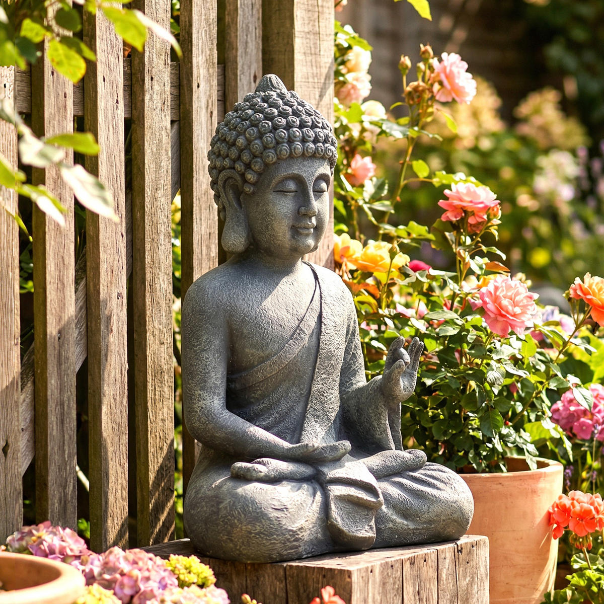 BUDDHAFIGUR DE-13883 meditierend aus Magnesiumoxid Dunkelgrau - Dunkelgrau, Stein (23/51/32cm) - ComfortXL