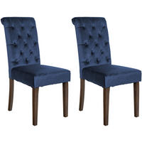 STUHL 2er Set Samt blau - Blau/Walnussfarben, Holz/Textil (45/98/63cm) - CLP