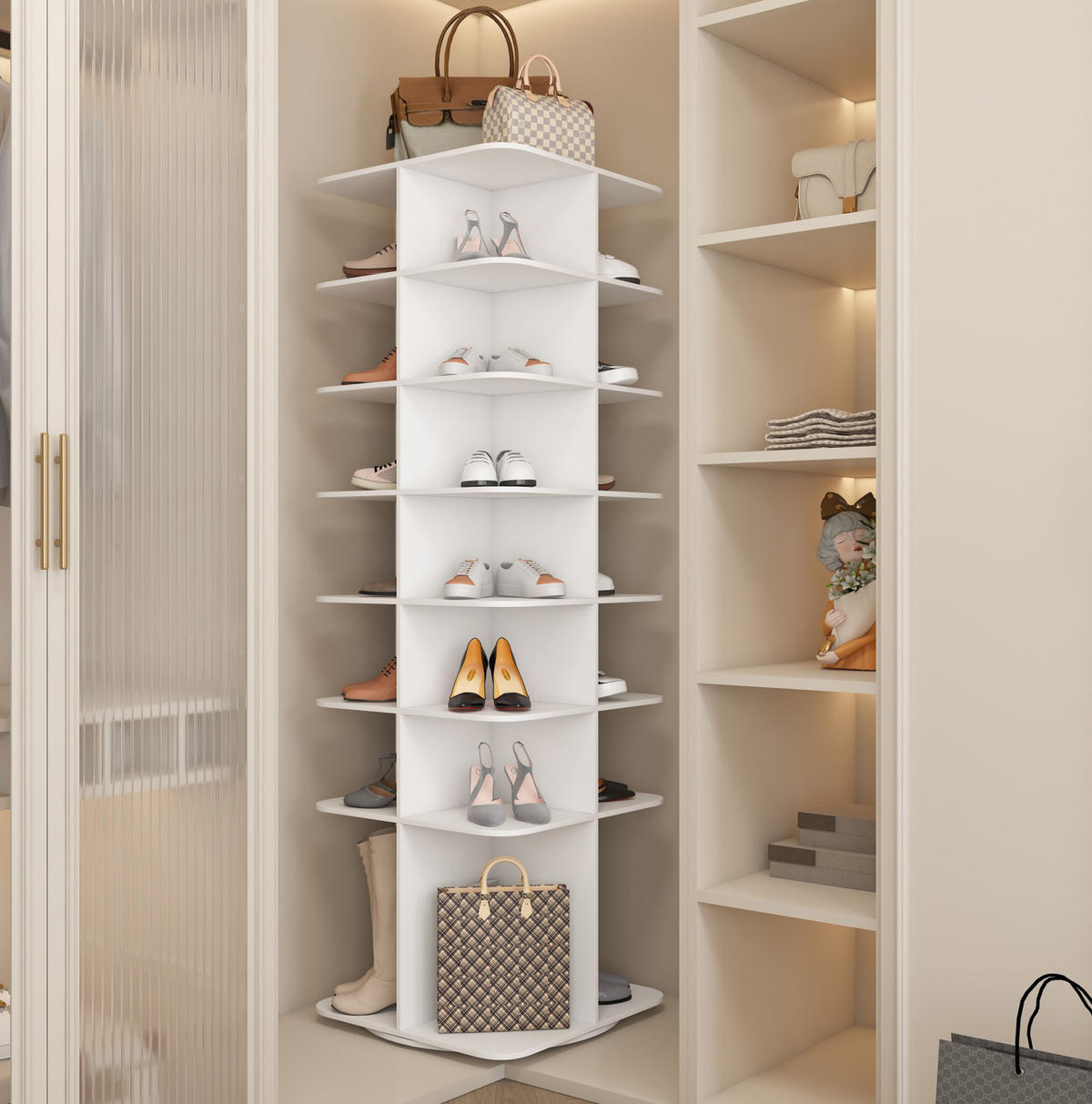 SCHUHREGAL aus PVC 60x60x184 cm Weiß drehbar, 7 Ebenen und hoher Bodenfreiheit - Weiß, Holzwerkstoff (184/60/60cm) - Modfu