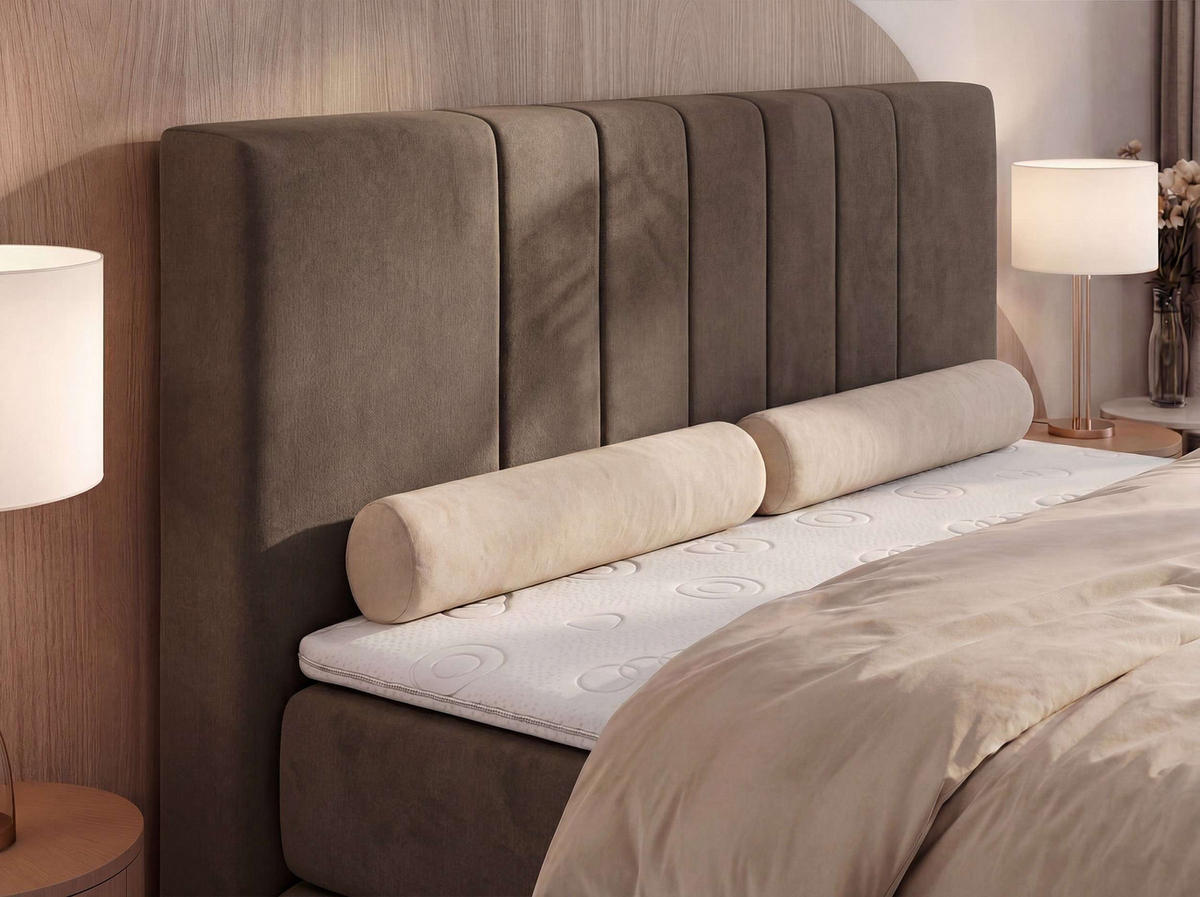 BOXSPRINGOVÁ POSTEĽ INERO KING 160/200 - Hnedá Samet - Topper Visco - H3 (stredne tvrdý) - hnedá/čierna, textil/plast (160/200cm) - MKS
