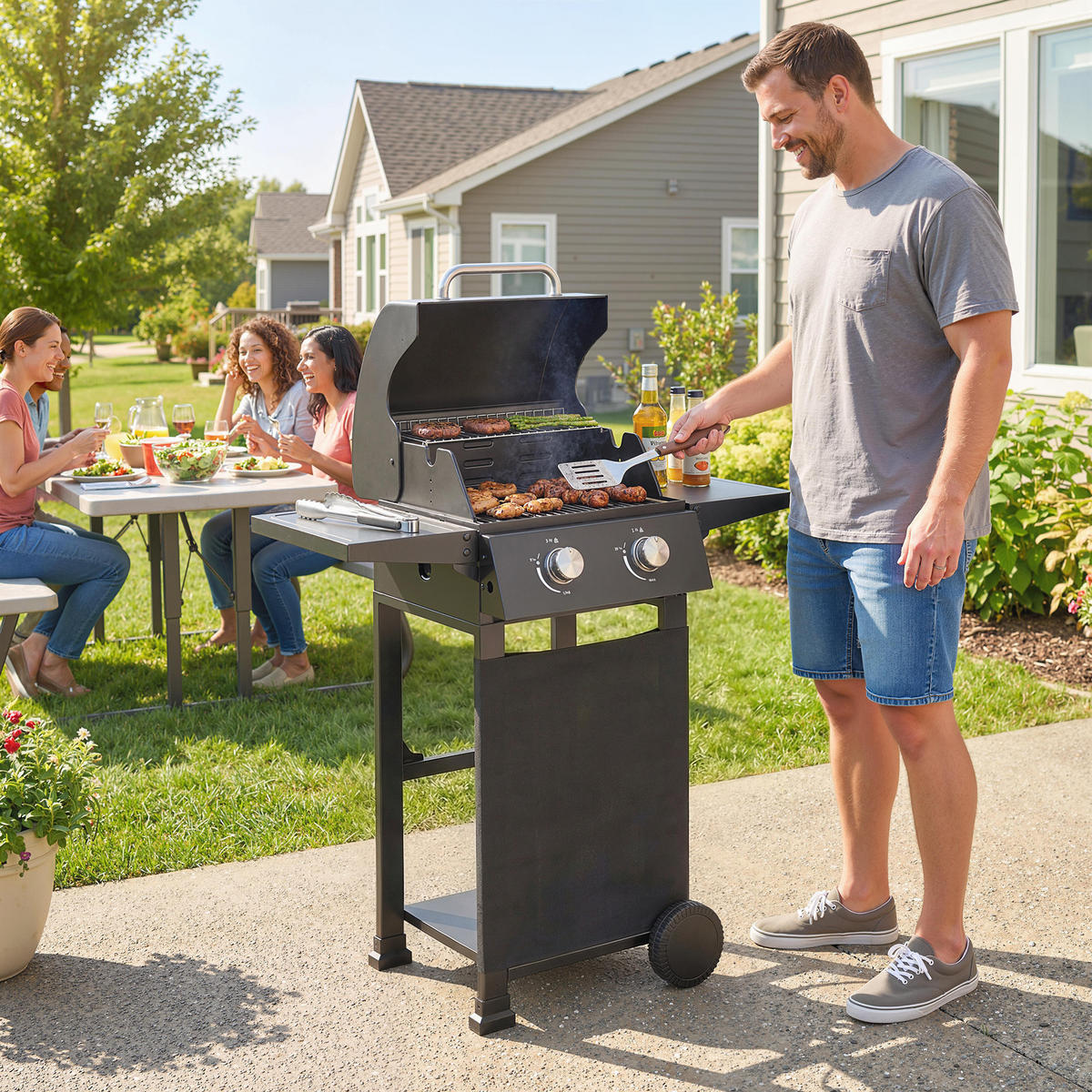 GASGRILL Stahl Metall Schwarz - Schwarz, Metall (53/111.5/95cm) - Outsunny