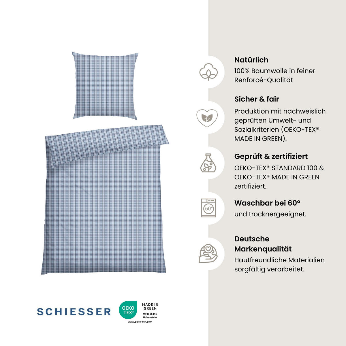 BETTWÄSCHESET Kate - Renforcé - 2-teilig - 135 x 200 cm - Hellblau - Hellblau, Textil (135/200cm) - SCHIESSER