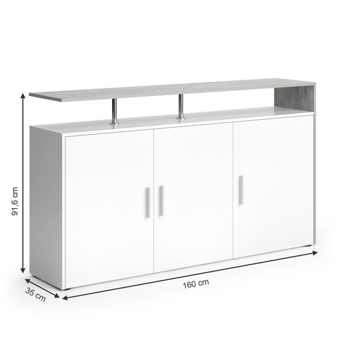 KOMMODE Amato Beton/Weiß 160 x 91.6 cm - Weiß/Grau, Holzwerkstoff (35/91.6/160cm) - Vicco