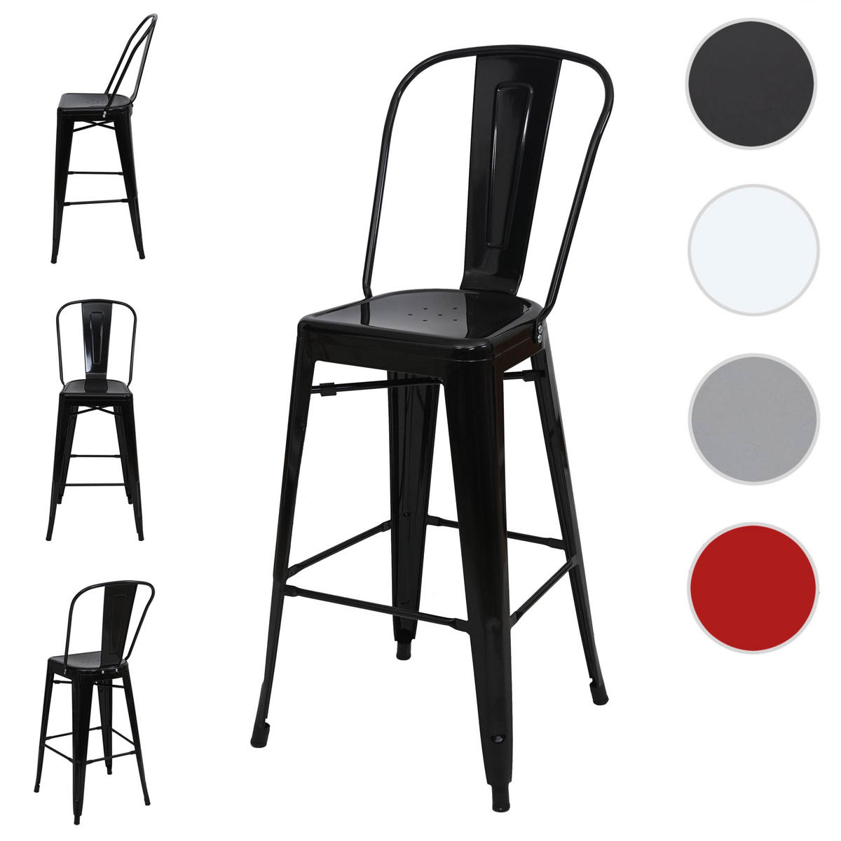 BARHOCKER METALL Schwarz 4er-Set - Schwarz, Metall (50/117/45cm) - MCW