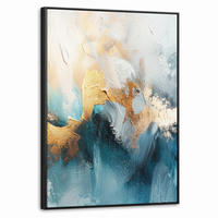 LEINWAND Bilder mit Rahmen - Abstrakt - Kunst - Gold - Blau - 60x80 - Petrol, Textil (60/80cm) - MuchoWow