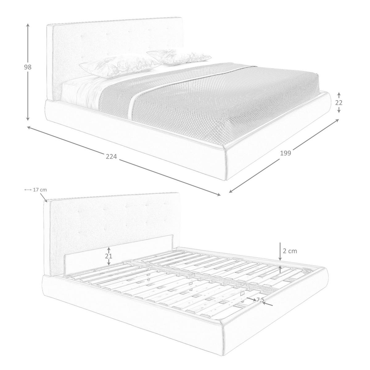 BETT Bett mit braunem Stoff und braunem Ökoleder gepolstert 199/224/98 cm - Weiß, Textil (180/200cm) - ANGEL CERDA
