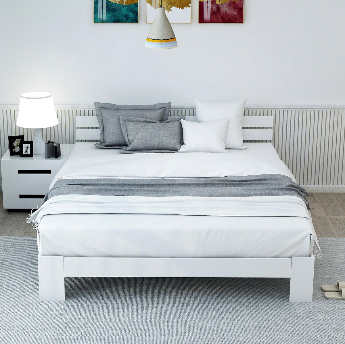 HOLZBETT 140/200 cm aus massiver Fichte mit Lattenrost und Stauraum - Weiß, Holz (140/200cm) - OKWISH