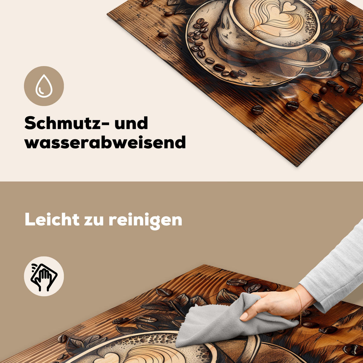 HERDABDECKPLATTE Kaffee - Vintage - Braun - Tasse - Holz Ceranfeldabdeckung 76x51.5 cm - Cappuccino, Kunststoff (76/51.5/0.2cm) - MuchoWow