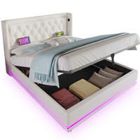 POLSTERBETT 140/200 cm weiß aus PU mit LED, Stauraum und Matratze - Weiß, Holzwerkstoff (140/200cm) - OKWISH