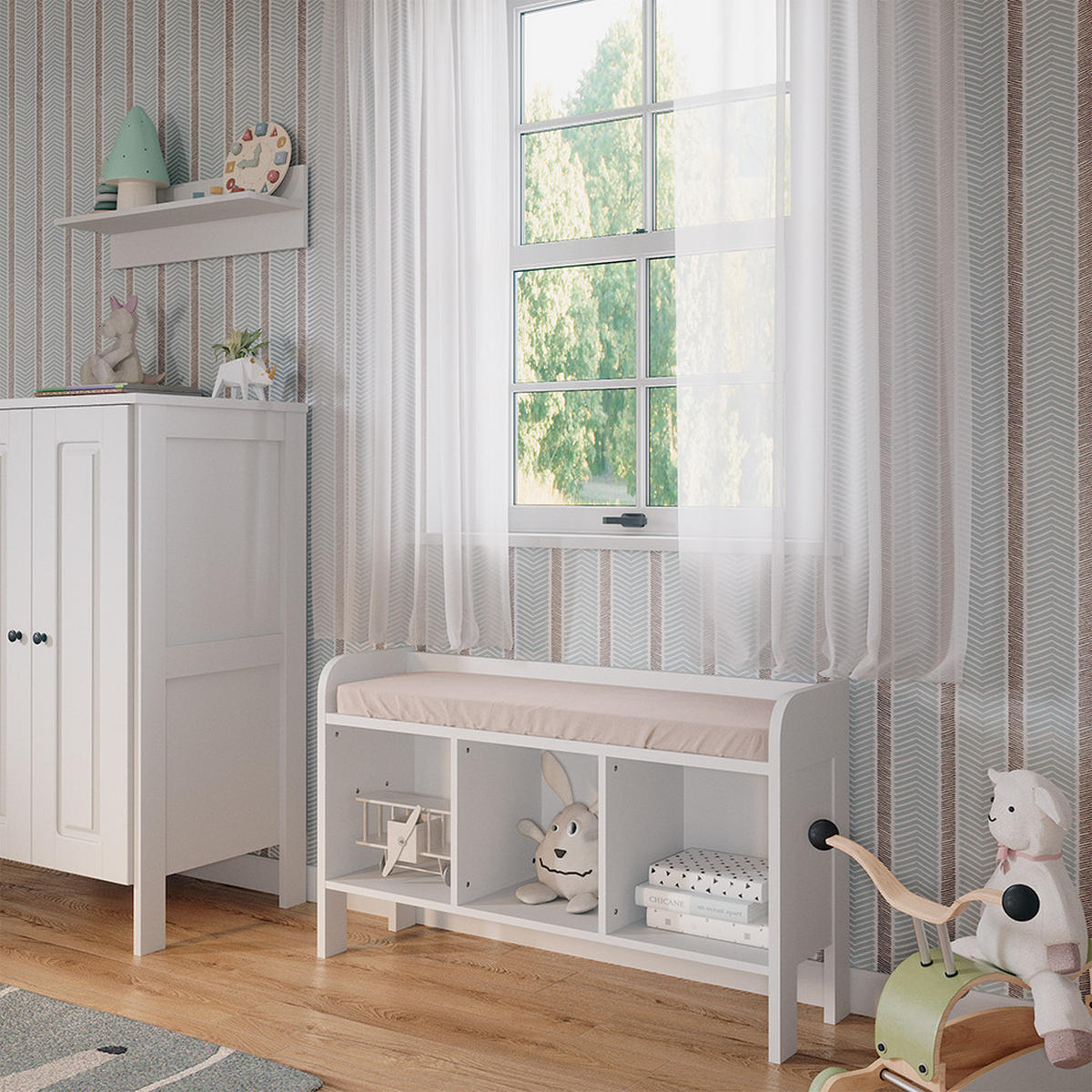 KINDERSITZBANK Ajaton Weiß 107.2 x 63.8 cm - Weiß, Holzwerkstoff (107.2/63.8/30.6cm) - VitaliSpa