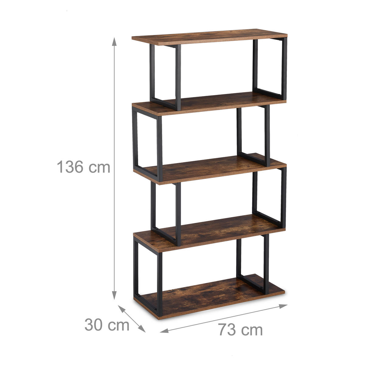 BÜCHERREGAL - Multicolor, Holzwerkstoff/Metall (73/136/30cm) - Relaxdays