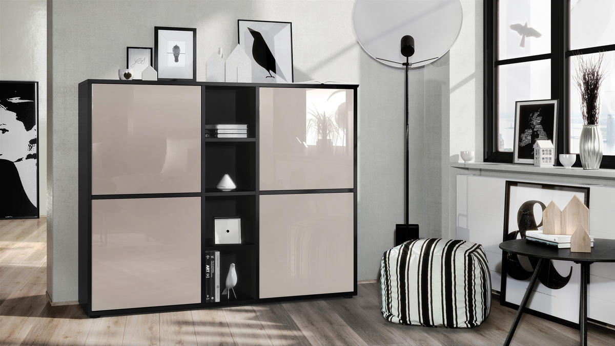 HIGHBOARD Cuba Türen in Sandgrau Hochglanz - Sandfarben, Holzwerkstoff (130.5/105.5/35.5cm) - Vladon
