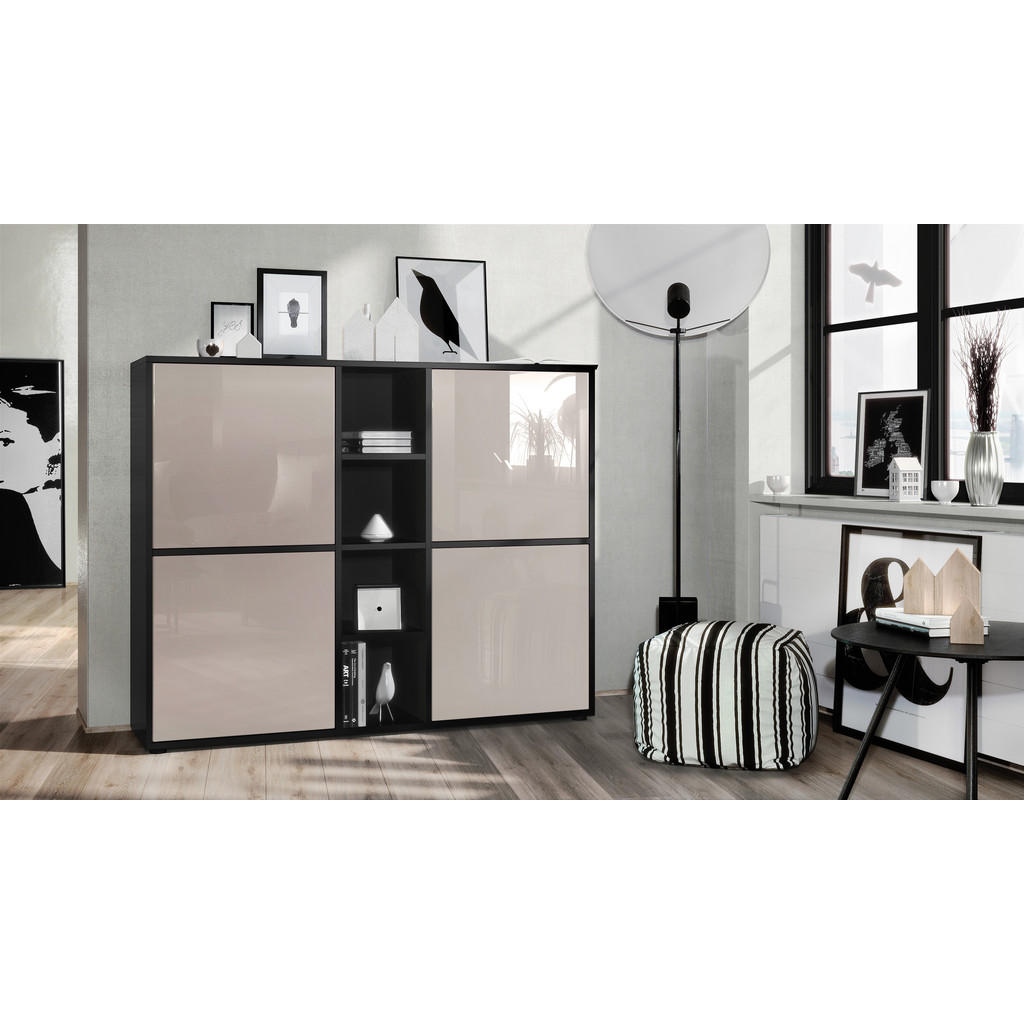 Thumbnail - Vladon Highboard, Sand, Holzwerkstoff, 130.5x105.5x35.5 cm, Wohnzimmer, Kommoden & Sideboards, Highboards