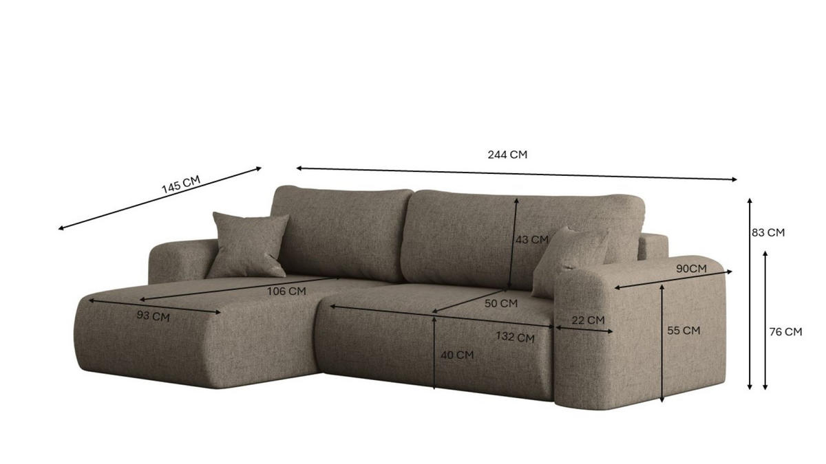 ECKSOFA Mit Schlaffunktion Und Bettkasten L-förmiges Sofa Capri Stoff Verita Links Dunkelbeige - Braun, Holz/Textil (145/272cm) - Kaiser Möbel