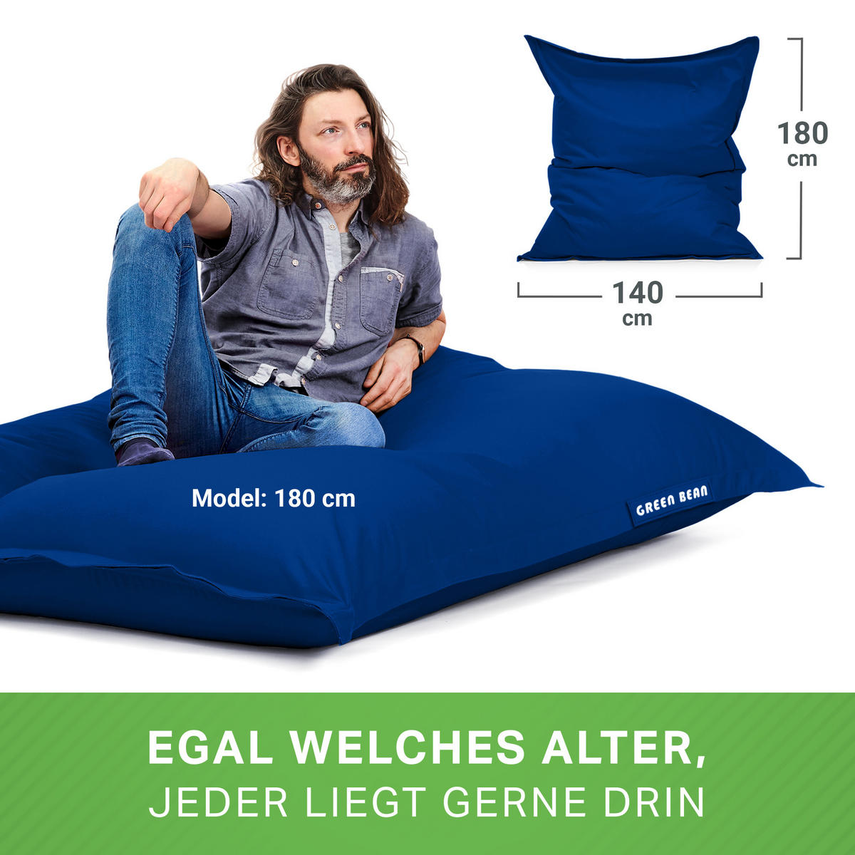 XXL-SITZSACK + Pouf 2er Set - 140x180cm - Blau, Textil (140/25/180cm) - Green Bean