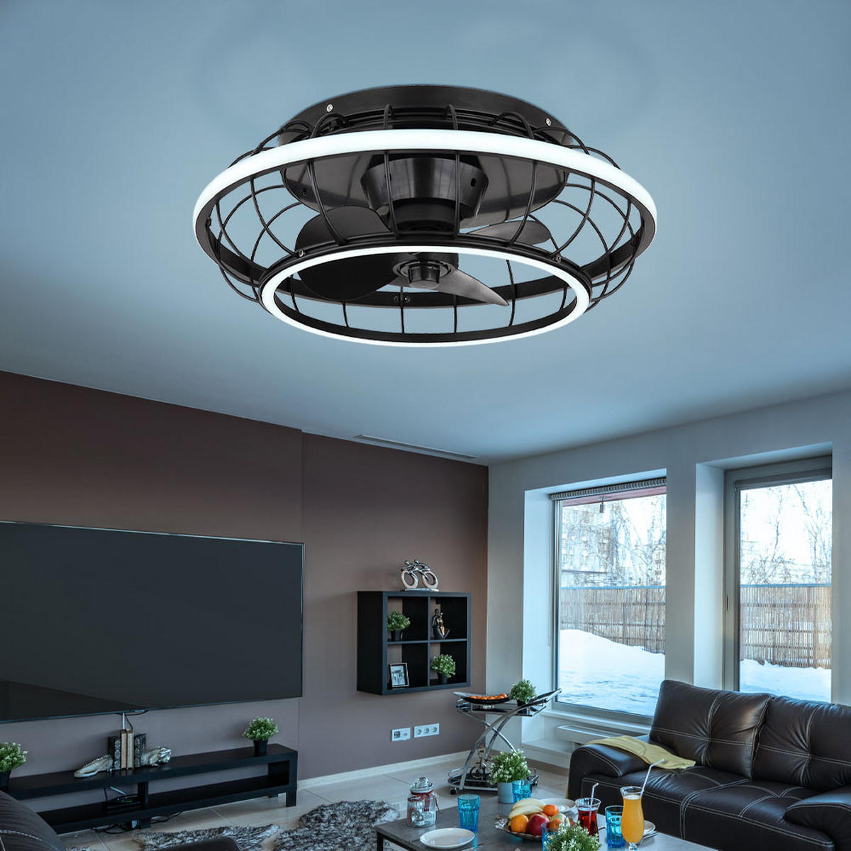 LED DECKENLEUCHTE Leonhard Schwarz Kunststoff - Schwarz, Metall (50/50/18cm) - Globo Lighting