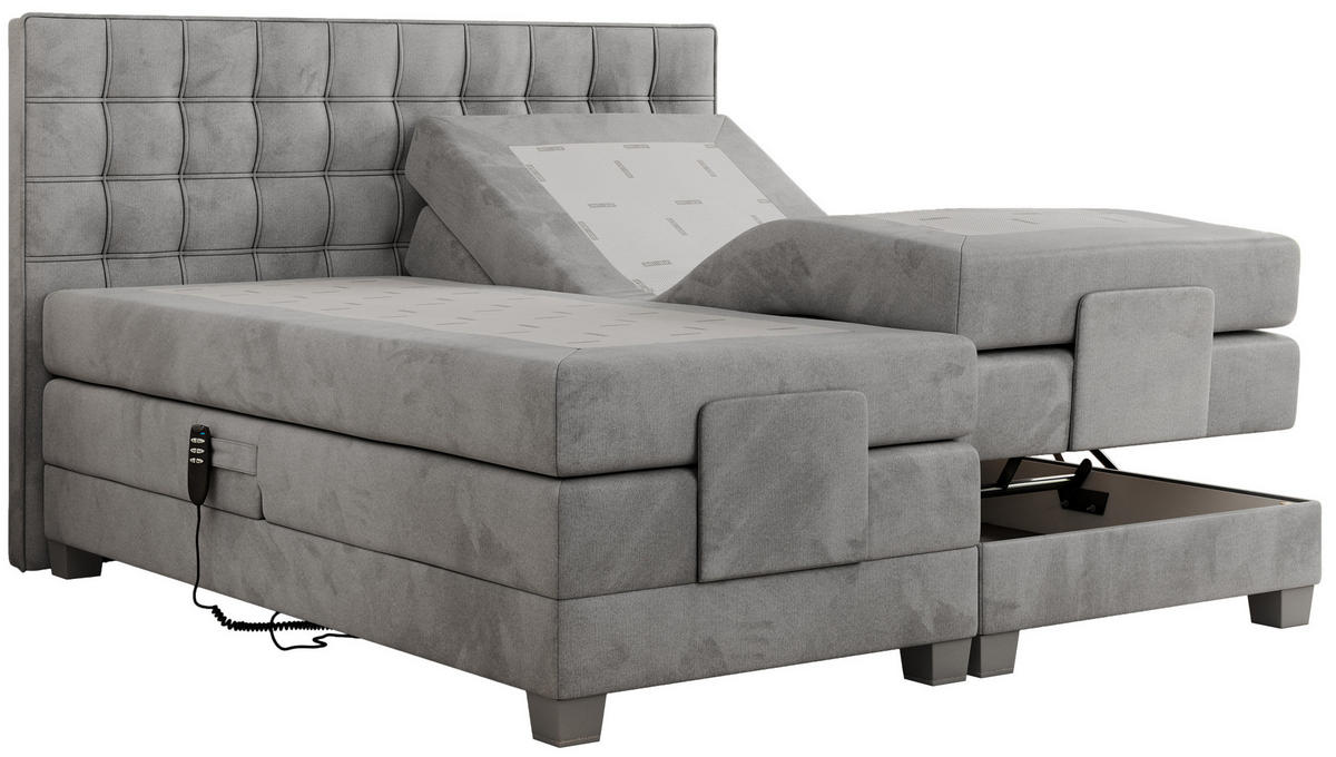 BOXBETT ELEKTRO 140/200 Hellgrau Velvet - H3 - Hellgrau, Holz/Textil (140/200cm) - MKS