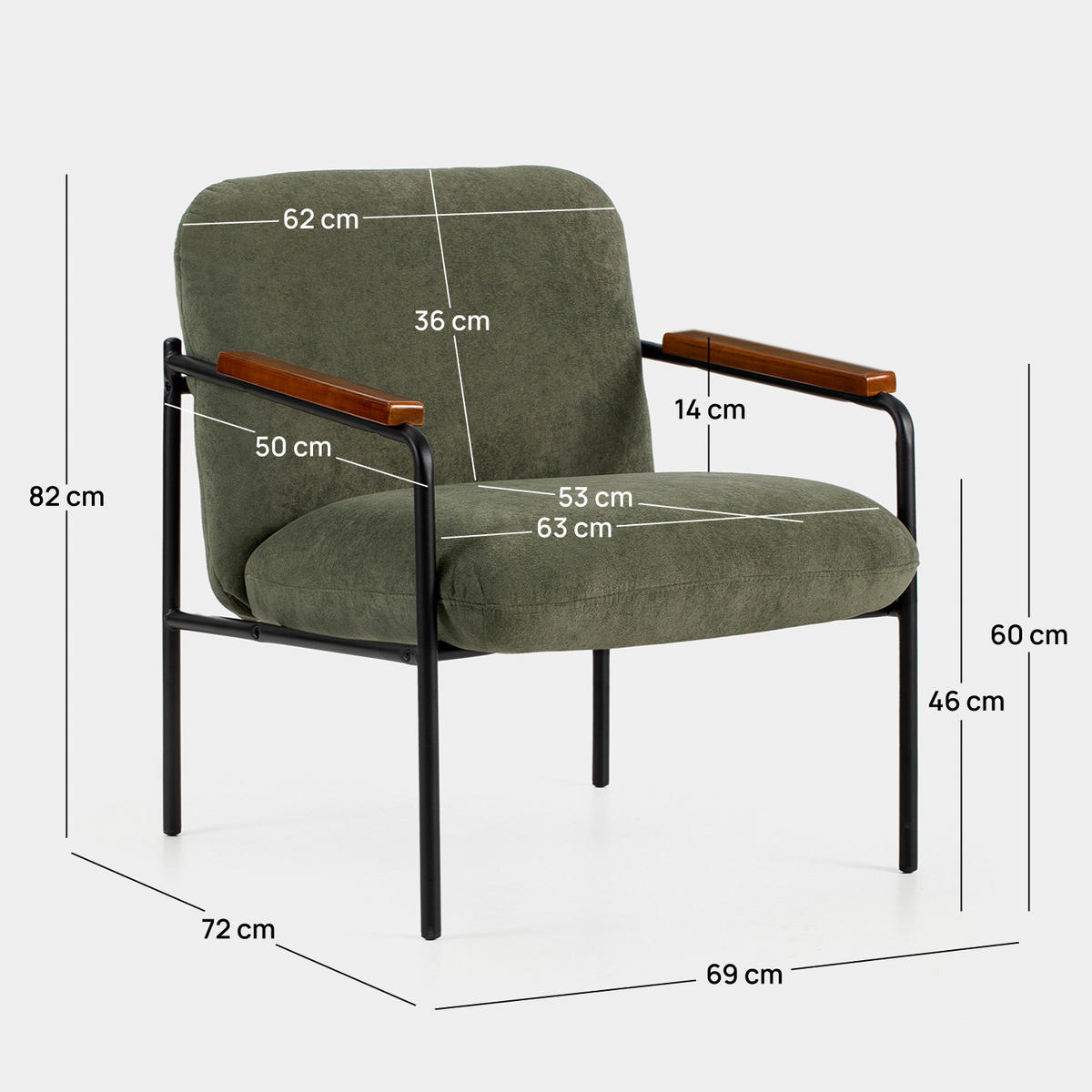 LESESESSEL Kai Grün 69 cm x 82 cm - Grün, Textil (69/82/72cm) - Klast Home