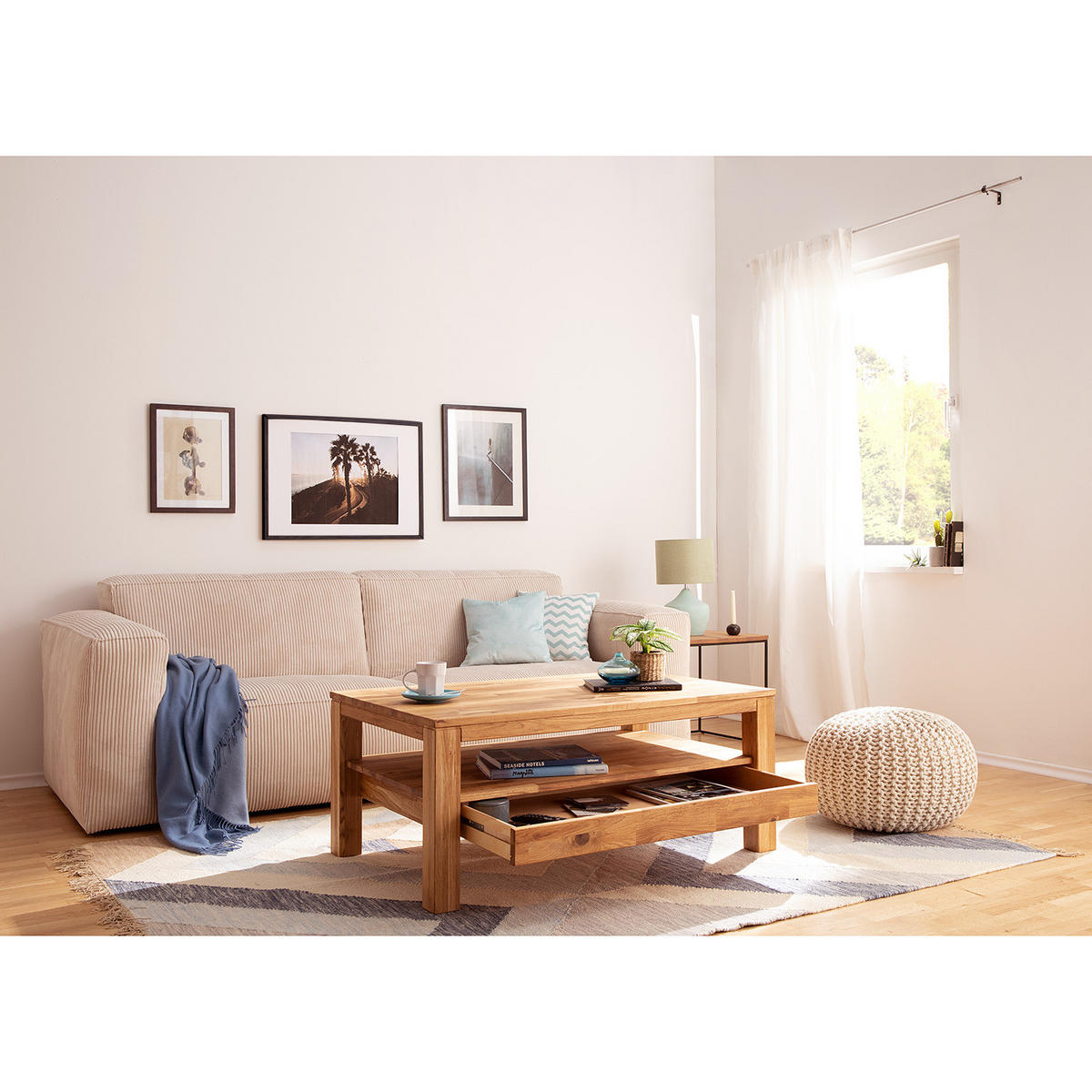 COUCHTISCH - Massivholz - Eichefarben, Holz (70/110/47cm) - home24