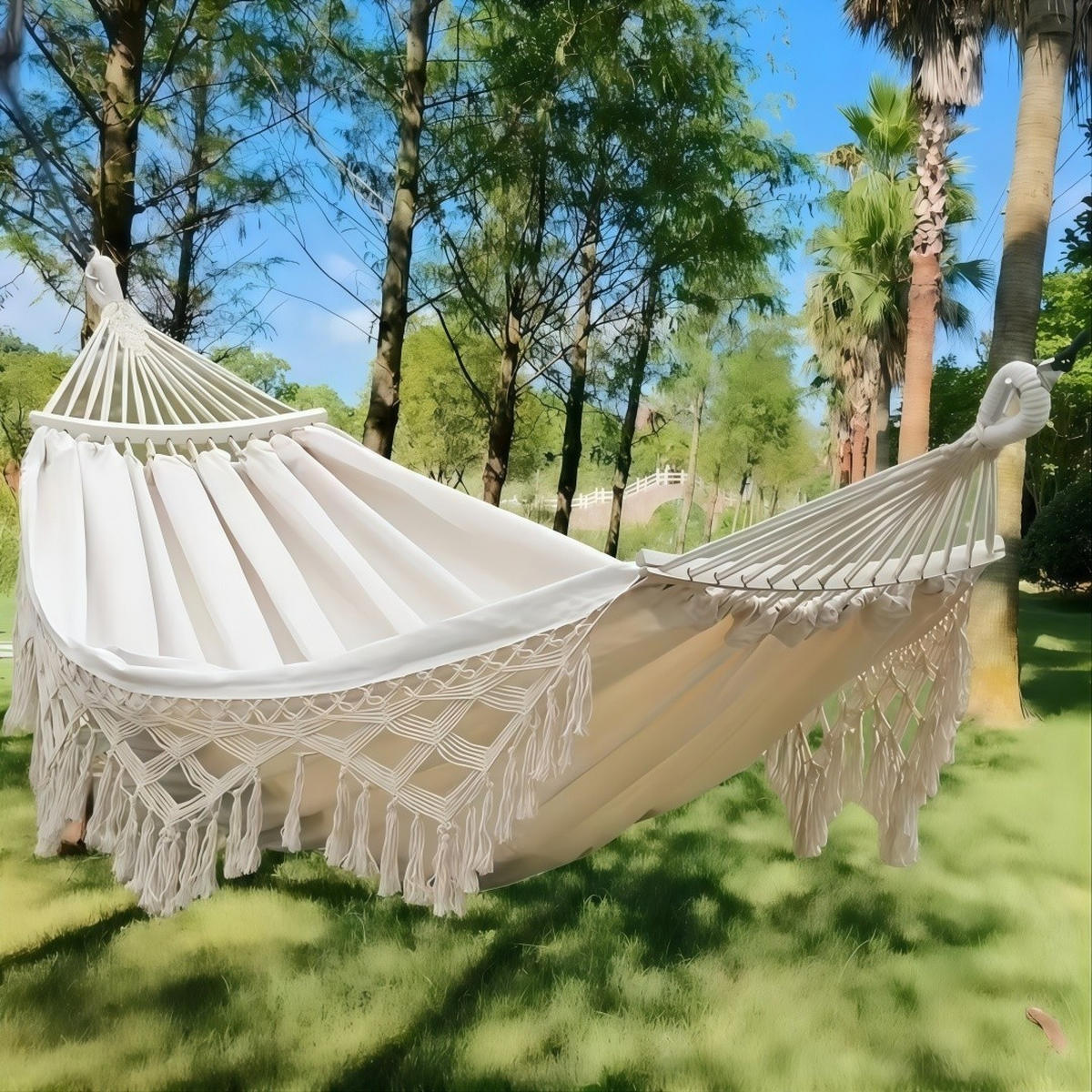 HÄNGEMATTE Doppel, Baumwolle, 2 Personen, 240 kg - Weiß, Textil (260/1/150cm) - Authentics