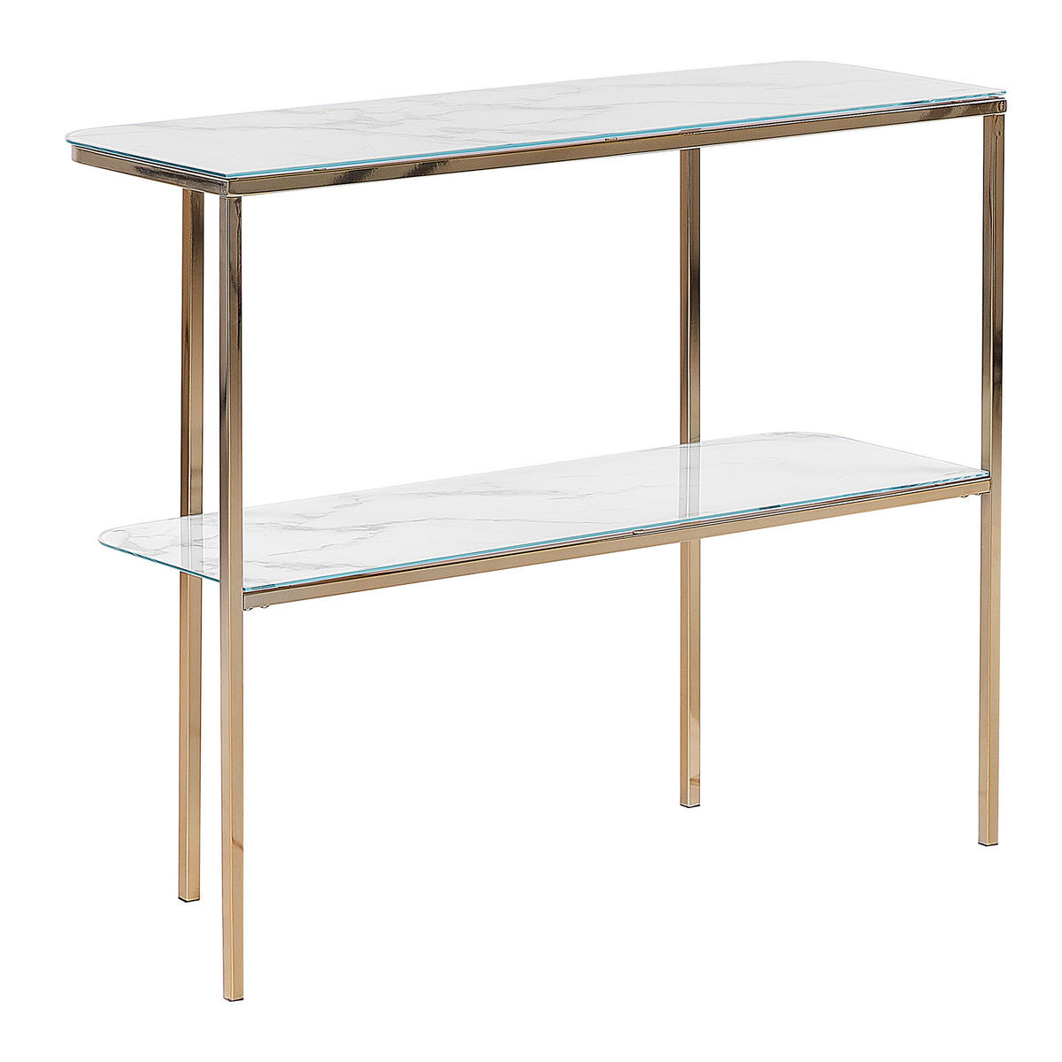 KONSOLENTISCH Marmor Optik weiß/gold Calvert - Goldfarben/Weiß, Glas (35/100/84cm) - Beliani