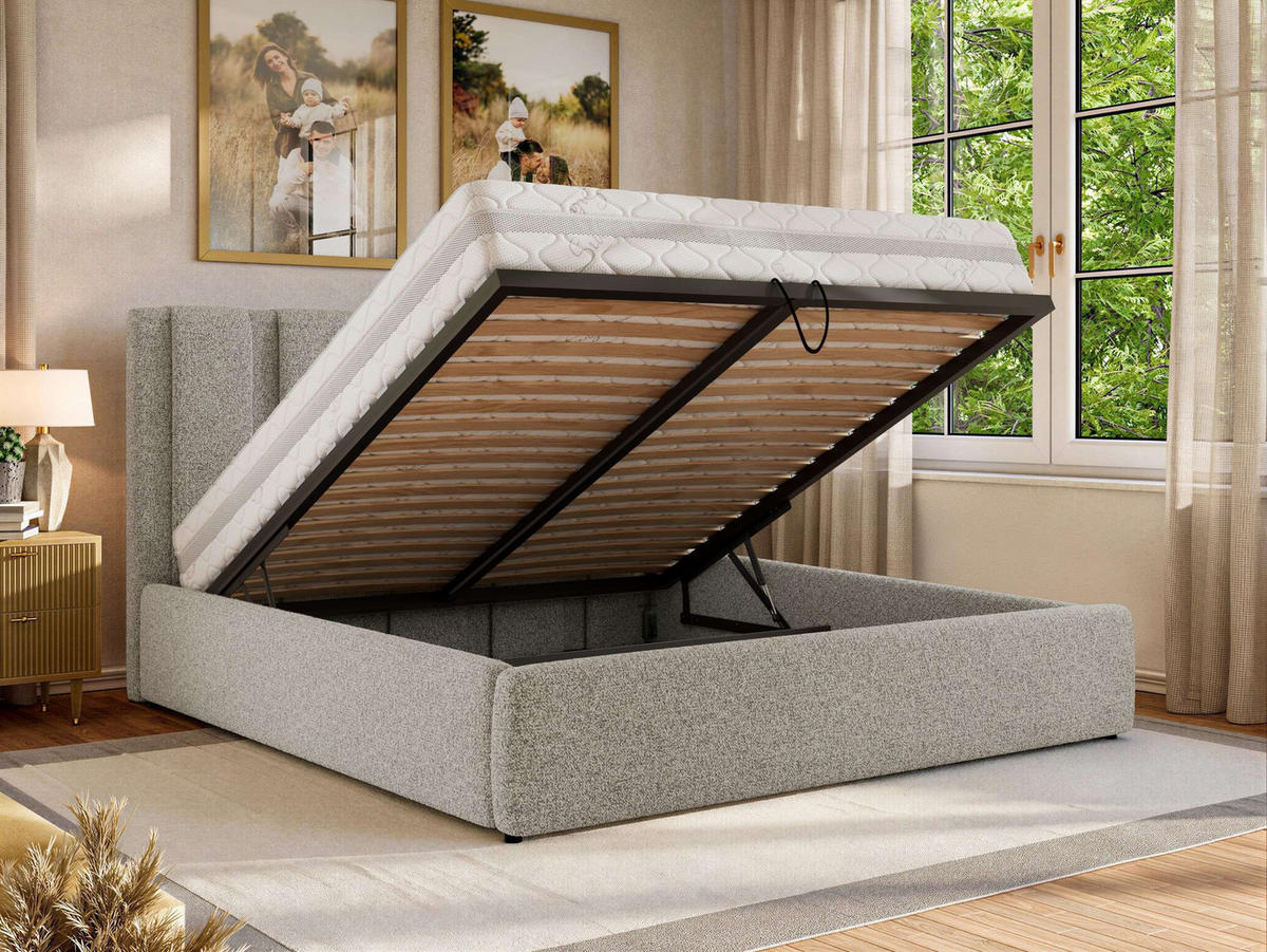 POLSTERBETT SAVINO CLASSIC 160/200 - Hellgrau Struktur - Pocket-Matratze - Hellgrau, Textil (160/200cm) - MKS