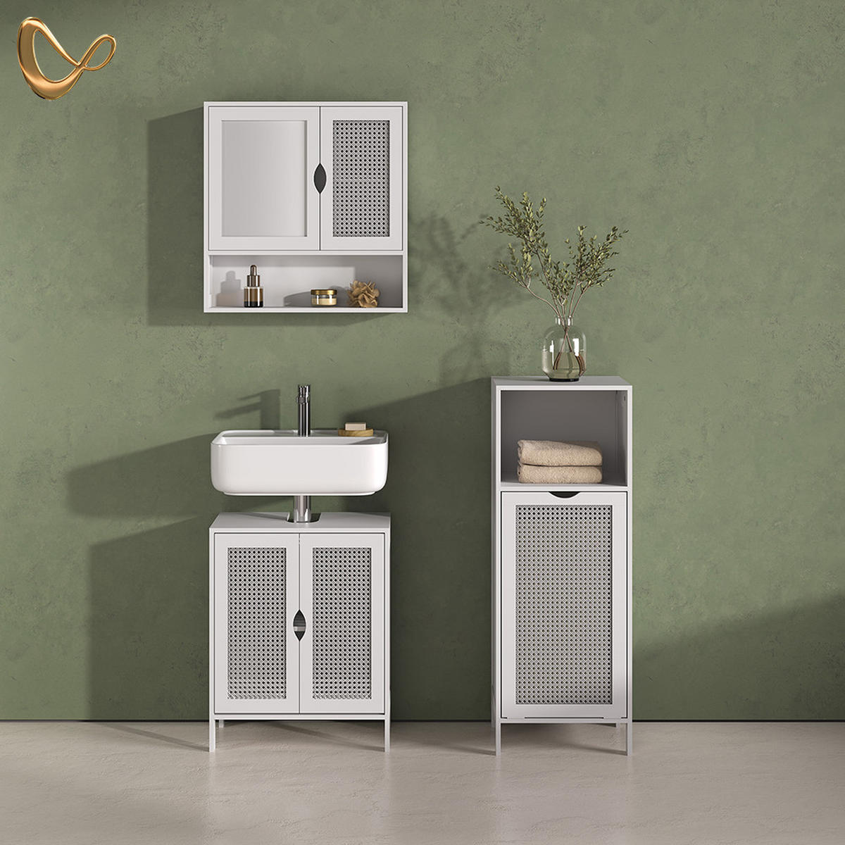 KOMPLET KOPALNIŠKEGA POHIŠTVA Mincio, Bela, 3-delni - bela, leseni material (50/60/29cm) - Livinity®