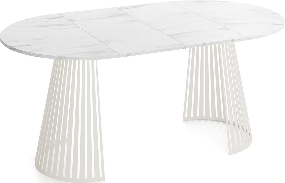 ESSTISCH Naro rund ausziehbar mit Lamellen-Metallgestell in Beige Kaschmir, Marmor Weiß 100-180/100/76 cm - Kaschmir/Ecru, Holzwerkstoff/Metall (100/100/76cm) - WFL GROUP