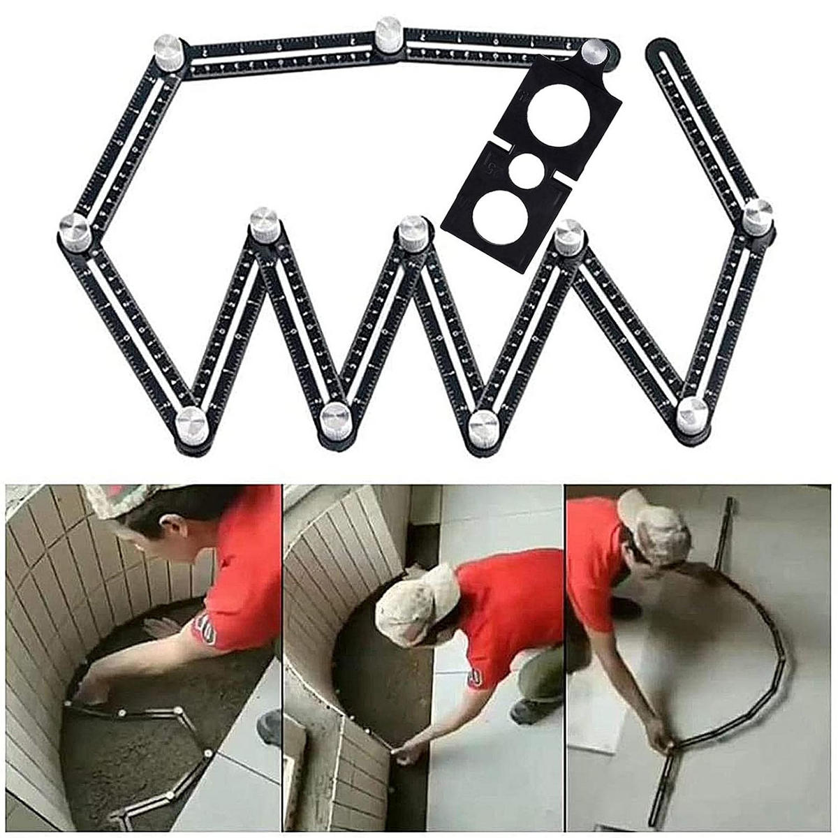 MESSLINEAL – mit Positionierungsloch, 12-fach gefaltet - Schwarz, Metall (18/5/1cm) - DCA
