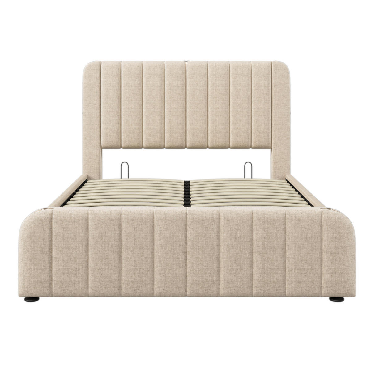 POLSTERBETT 140/200 cm mit Bettkasten, USB-C und Matratze in Beige - Beige, Textil (140/200cm) - BEAOK