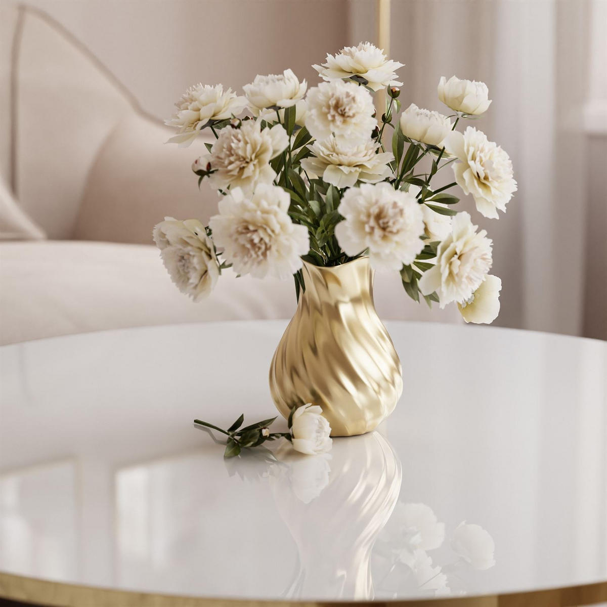 COUCHTISCH SOLEIL GOLD Hochglanz, Weiß Hochglanz, 70cm - Weiß, Holzwerkstoff (70/70/47cm) - Lookway