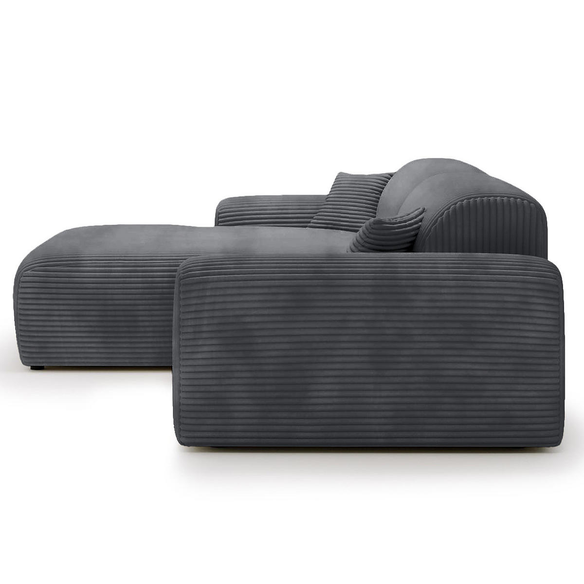 ECKSOFA mit Longchair - Cord - Blau/Schwarz, Kunststoff/Textil (284/178cm) - home24