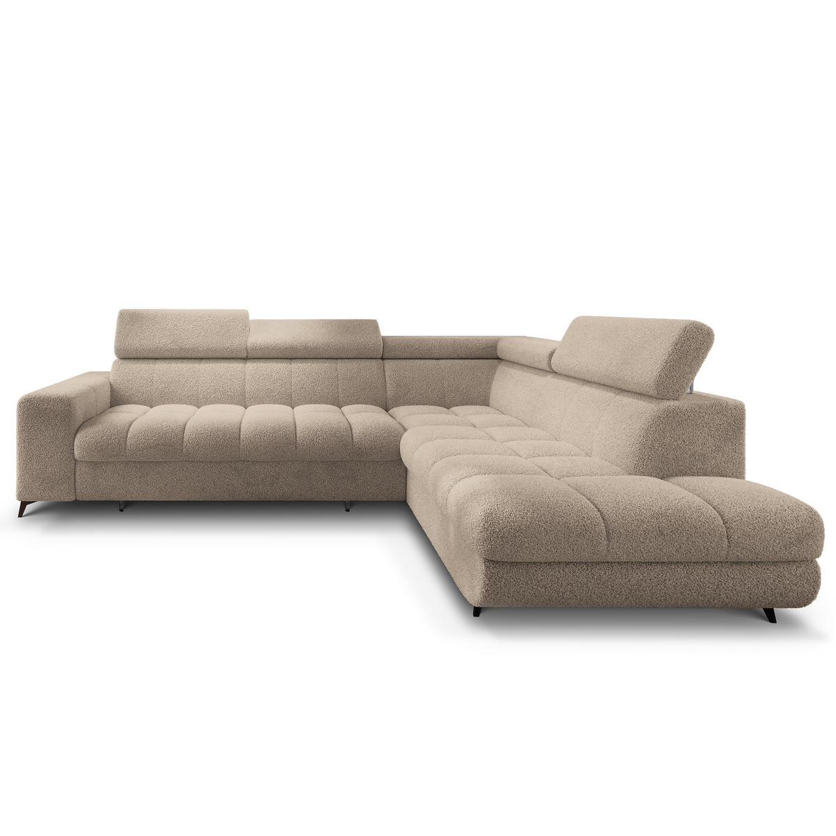 ECKSOFA MORIVA Q R-S Beige Boucle-Stoff mit Schlaffunktion - Beige, Holzwerkstoff/Textil (253/190cm) - MASSENO