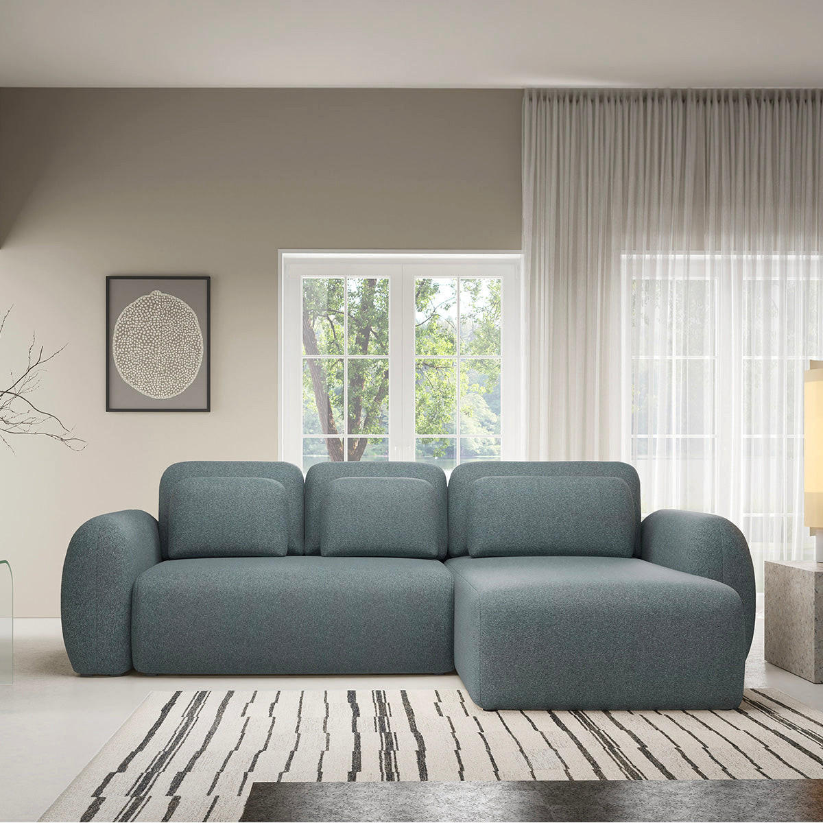 ECKSOFA Carmela 3 Sitzplätze Blau - Blau, Holz (304/190cm) - Petits-meubles