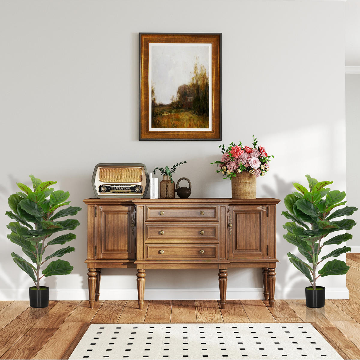 KUNSTPFLANZE 2er-Set DE-16626 80 cm, 31 Blätter, flockierte Erde Grün - Grün, Kunststoff (80cm) - ComfortXL