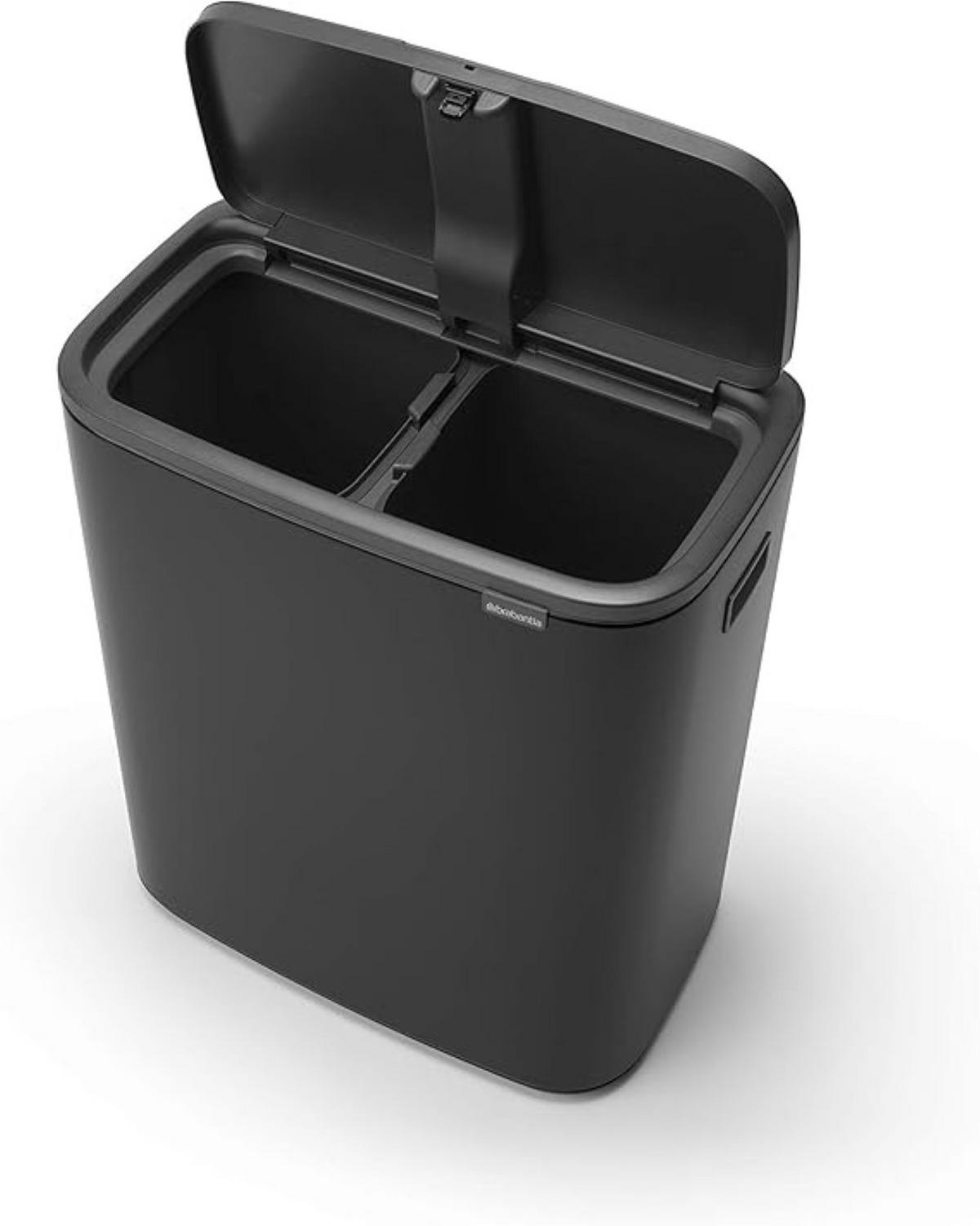 MÜLLEIMER Hochwertiger Mit Touch Öffnung 2 x 30 Liter 65,6 x 54,5 x 31 cm Schwarz - Schwarz, Metall (54.5/65.6/31cm) - PROREGAL