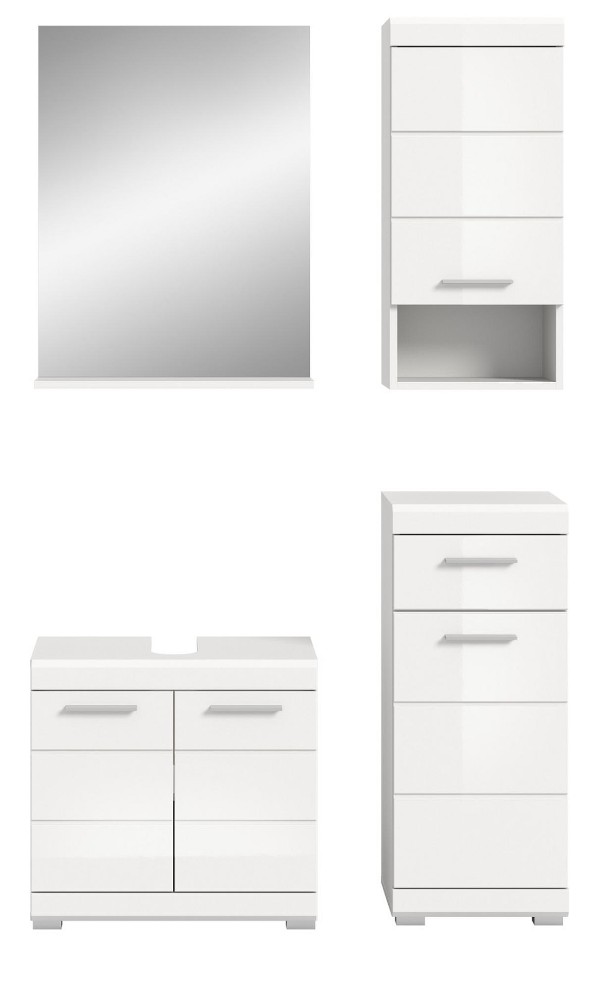 BADMÖBEL-SET weiß Hochglanz 4-teilig 112 cm, Komplettset mit viel Stauraum - Weiß Hochglanz, Glas/Holzwerkstoff (112/191/34cm) - Inn.Furn