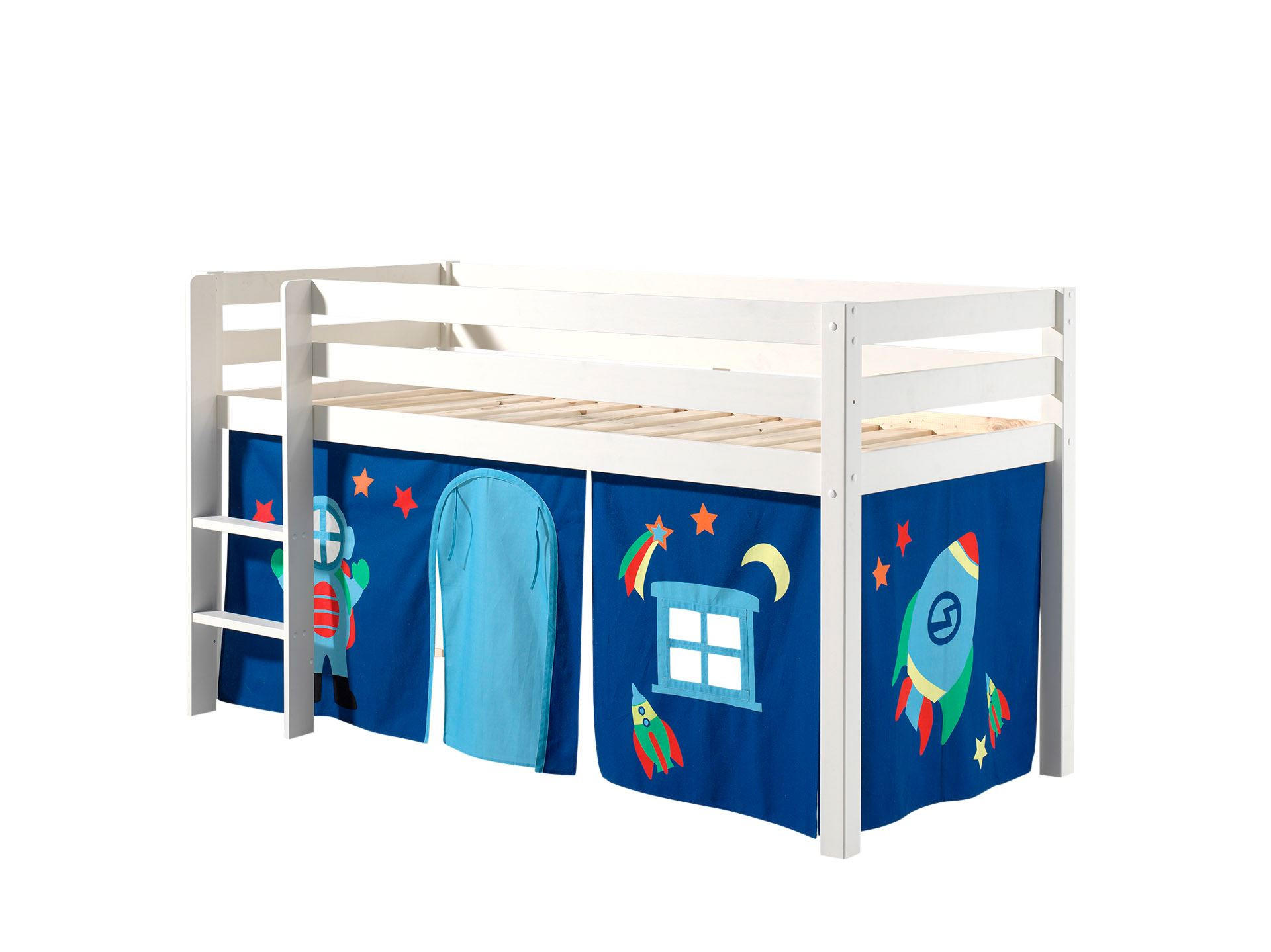 KINDERBETT Karolina 210x114x106 Massivholz Weiß Textilset Astro 1 - Blau/Weiß, Holz (90/200cm) - 58aufmkessel