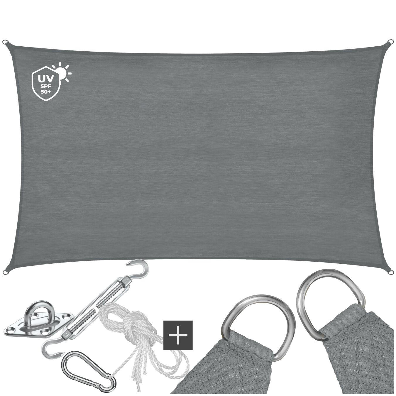 SONNENSEGEL Sunny,umfangreiches Montagematerial,grau - Grau, Kunststoff (500/300cm) - tectake