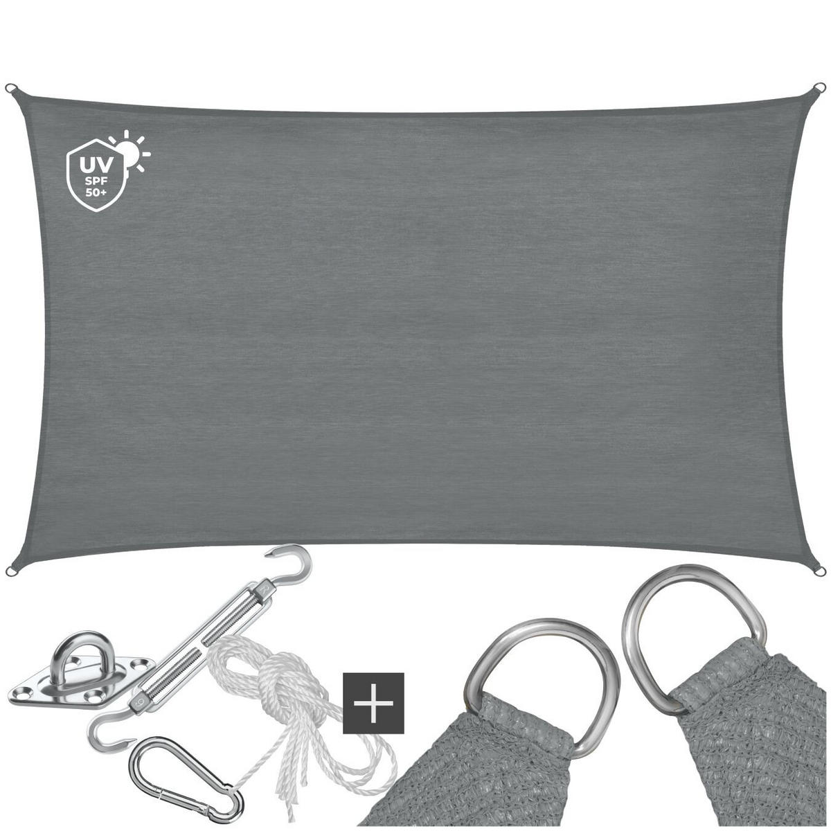 SONNENSEGEL Sunny,umfangreiches Montagematerial,grau - Grau, Kunststoff (500/300cm) - tectake