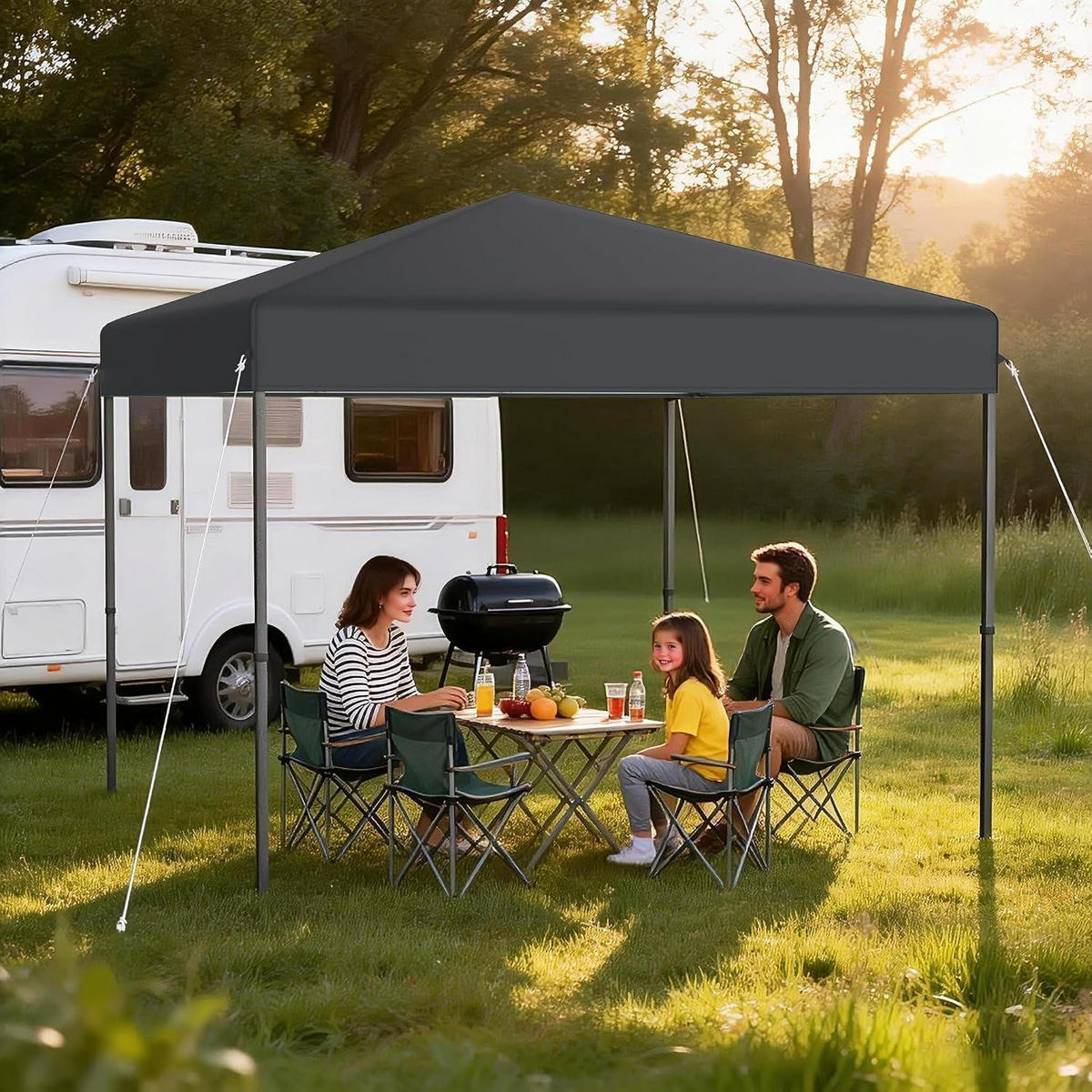 FALTPAVILLON 3 x 3 m Anthrazit mit One-Touch Lift - Anthrazit, Textil (300/260/300cm)